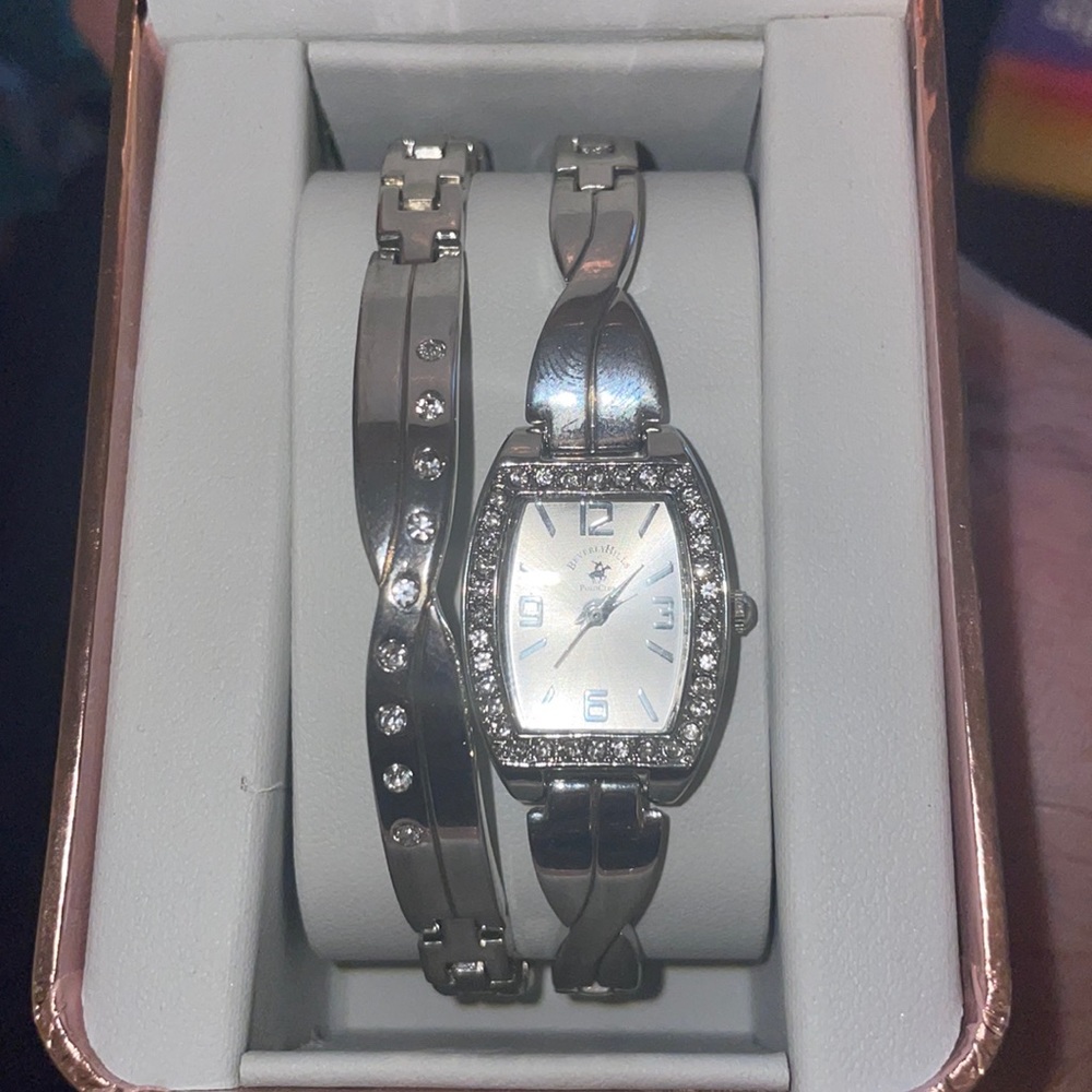 Silver Beverly Hills Polo club time piece and bracelet